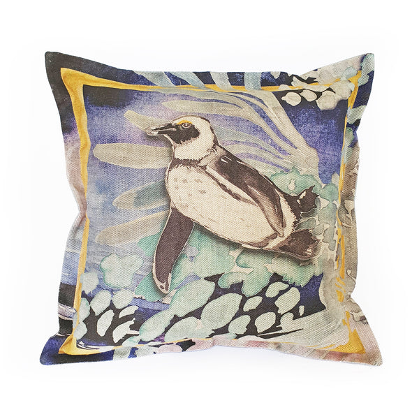 Ochre Penguin Cushion Cover, Standard, Jacquard Weave linen