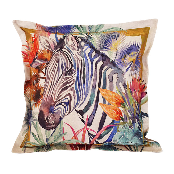 Zebra Cushion Cover, Standard, Cotton-Linen Blend
