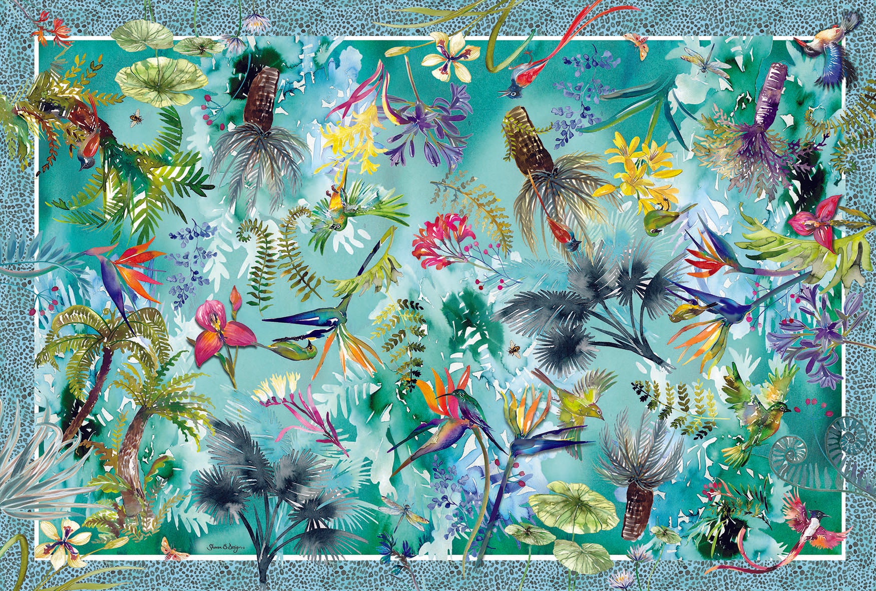 Aqua Botanical Fine Wool Scarf