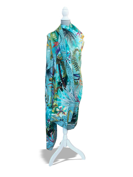 Aqua Botanical Fine Wool Scarf