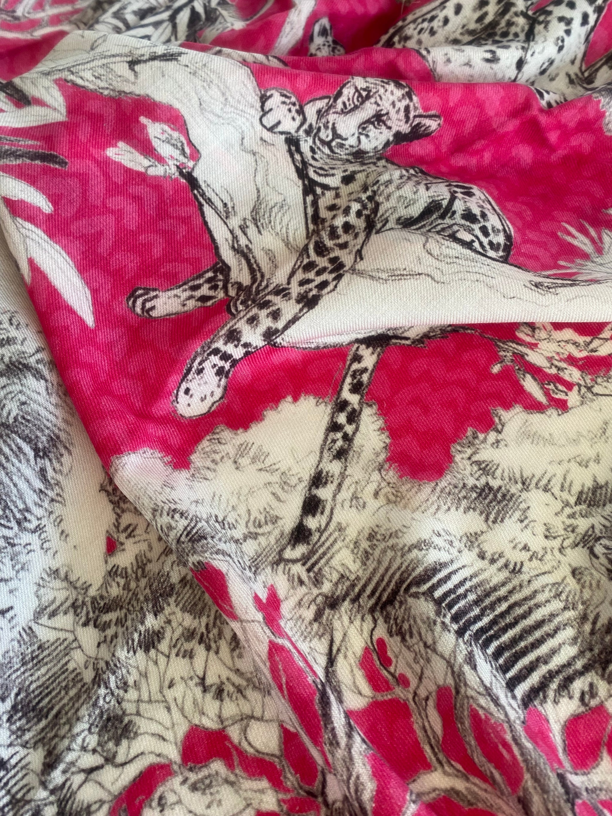 Pink Leopard Fine Wool Scarf