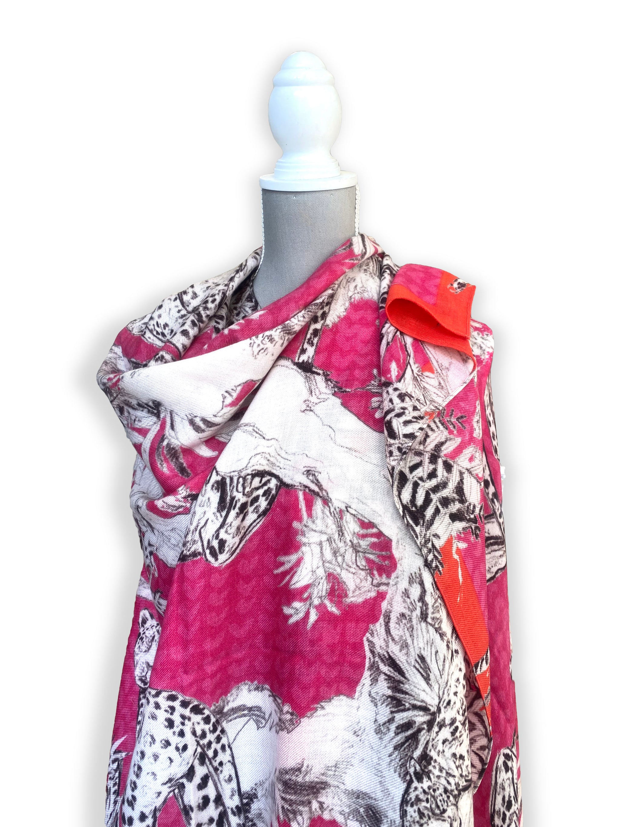 Pink Leopard Fine Wool Scarf