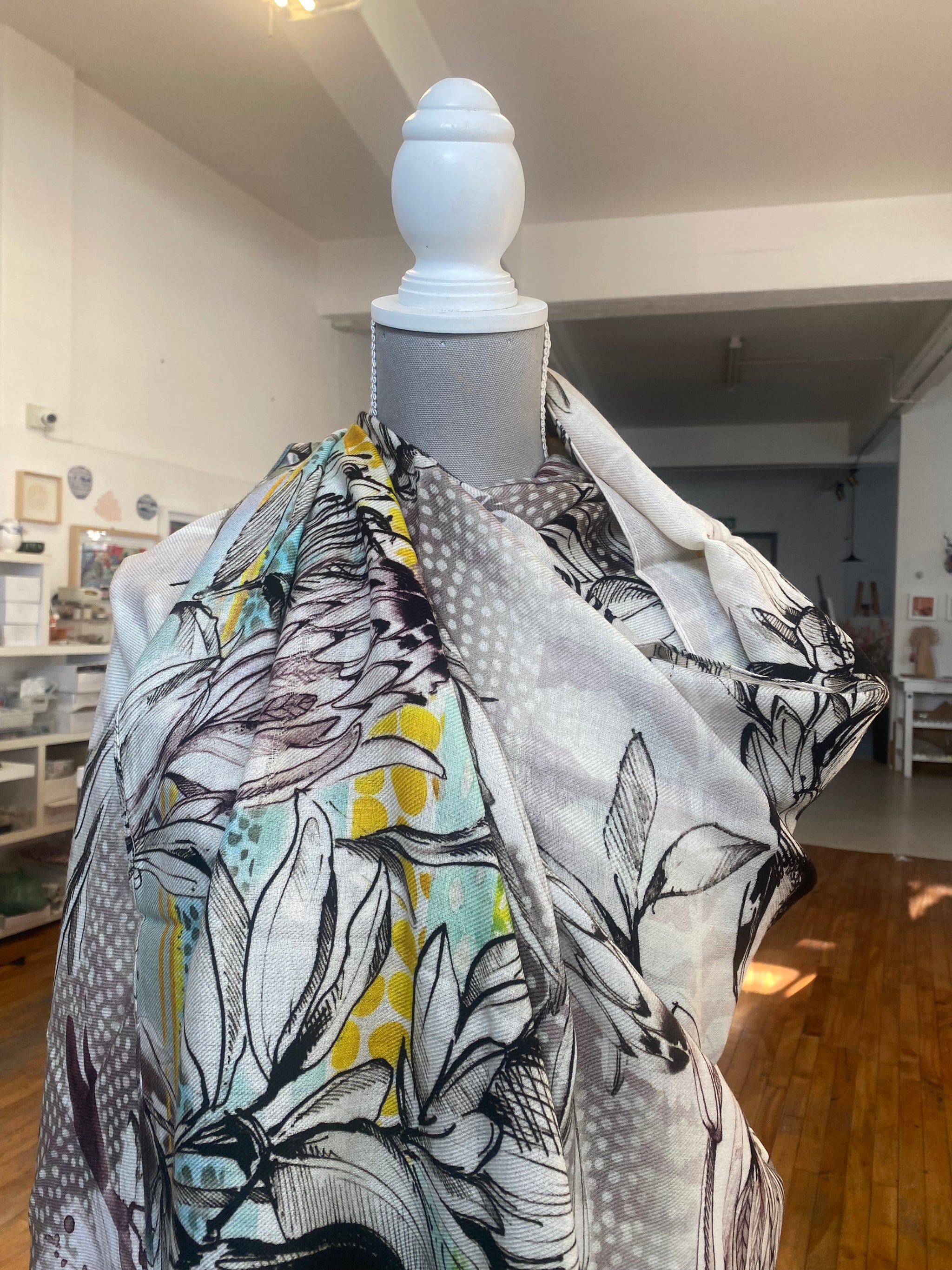 Greyscale Fynbos Fine Wool Scarf