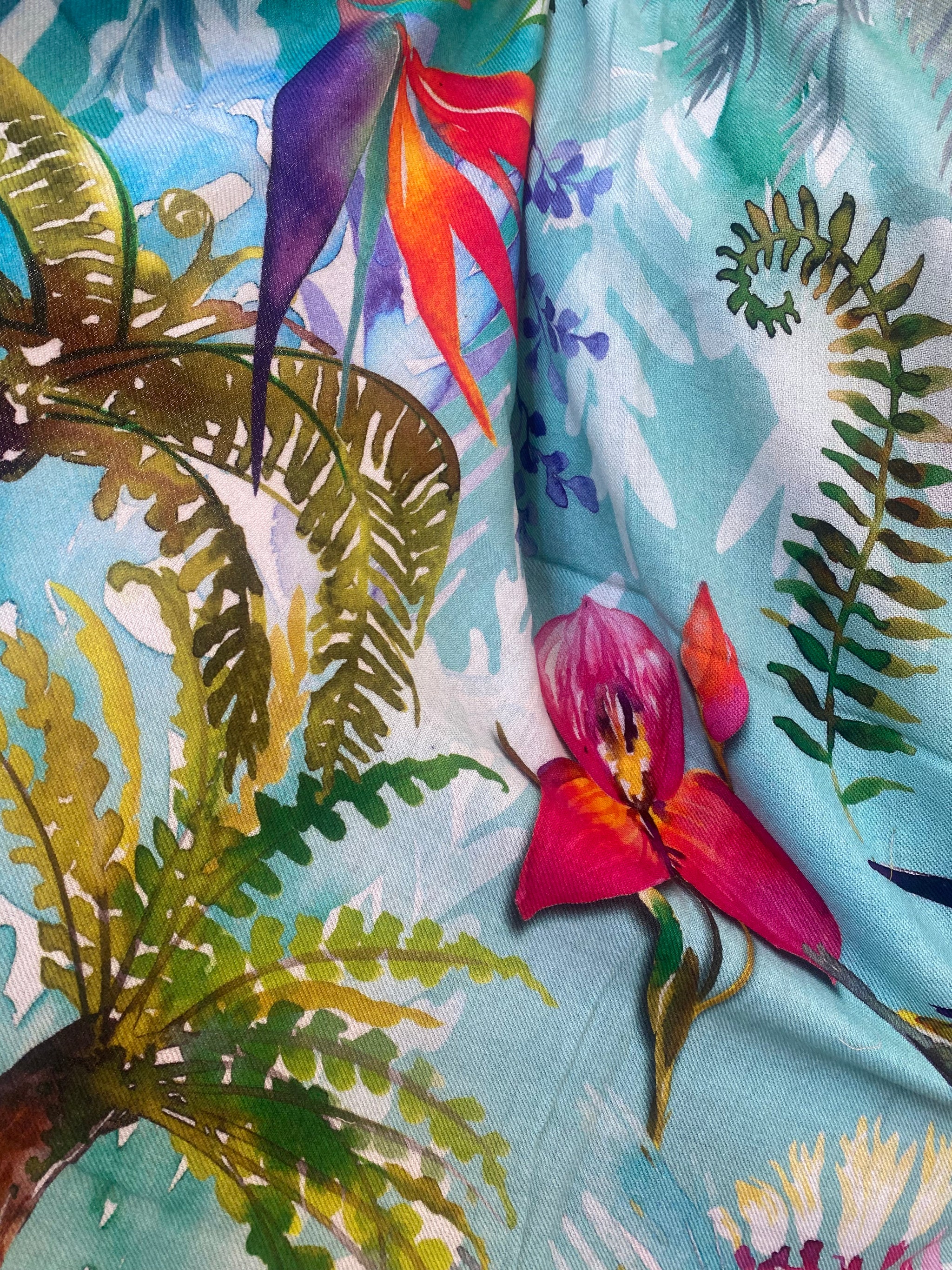 Aqua Botanical Fine Wool Scarf