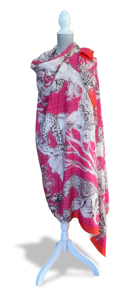 Pink Leopard Fine Wool Scarf