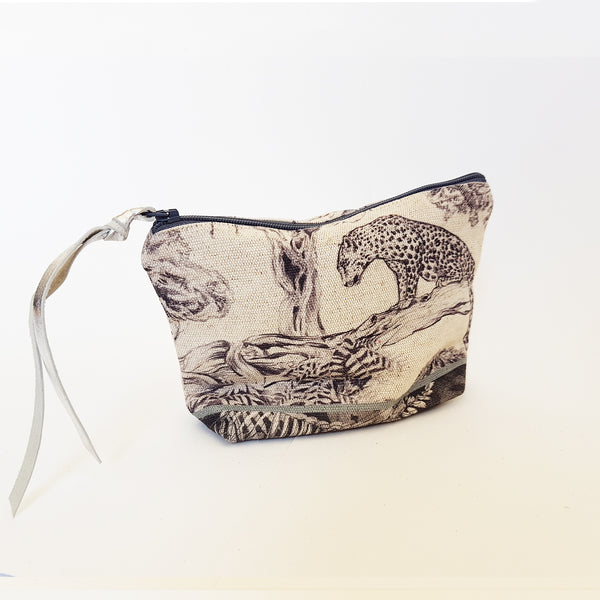 Zip pouch with Greyscale Leopard artwork