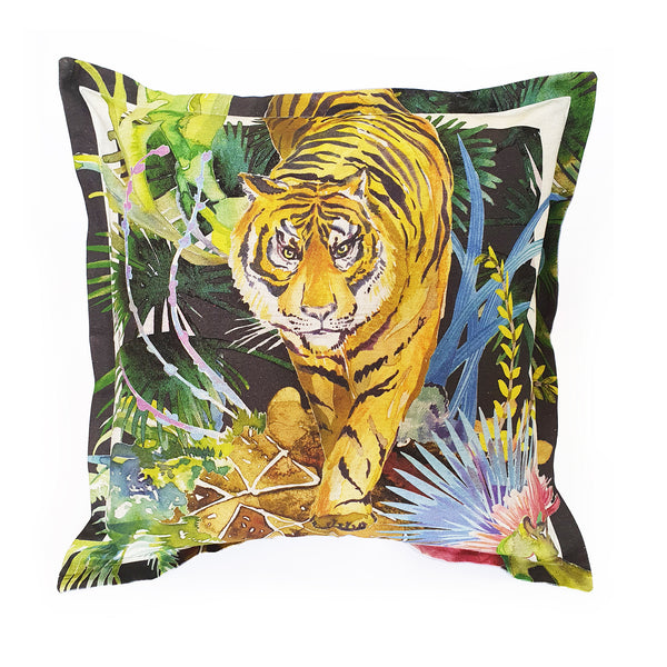 Tiger Cushion Cover, Standard, Cotton-linen blend