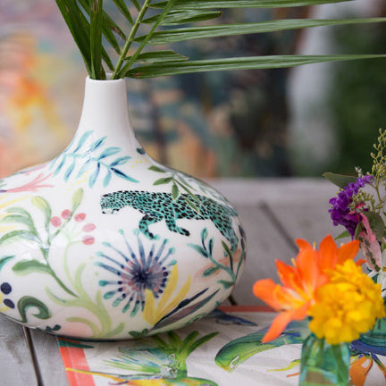 Leaping Turquoise Tiger Ceramic Vase