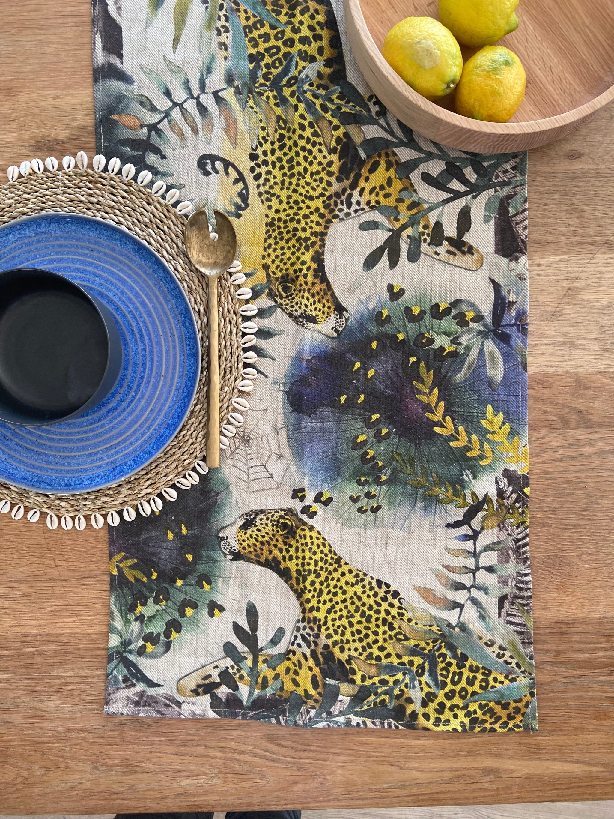 Leopard Table Runner, Medium, Belgian Linen