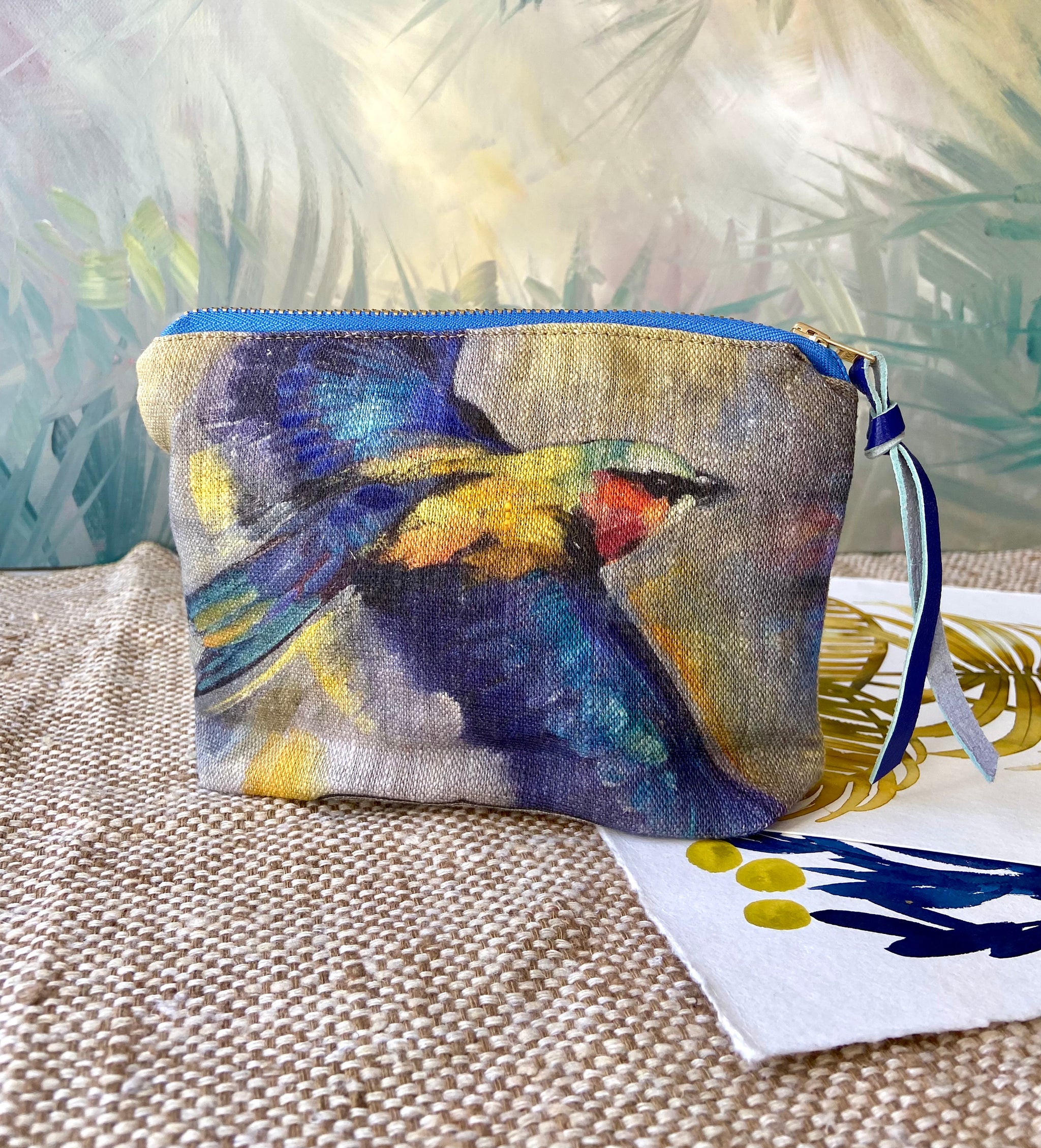 Zip pouch with Lilac Breasted Roller artwork