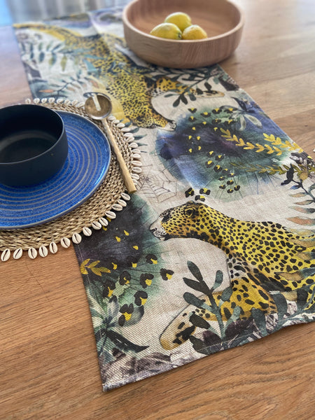 Leopard Table Runner, Medium, Belgian Linen