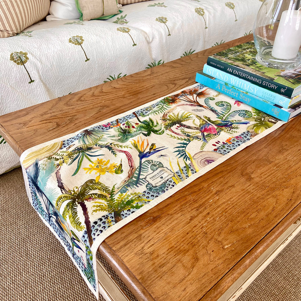 Botanical Table Runner, Mini, Jacquared Weave Linen Sharon B Design