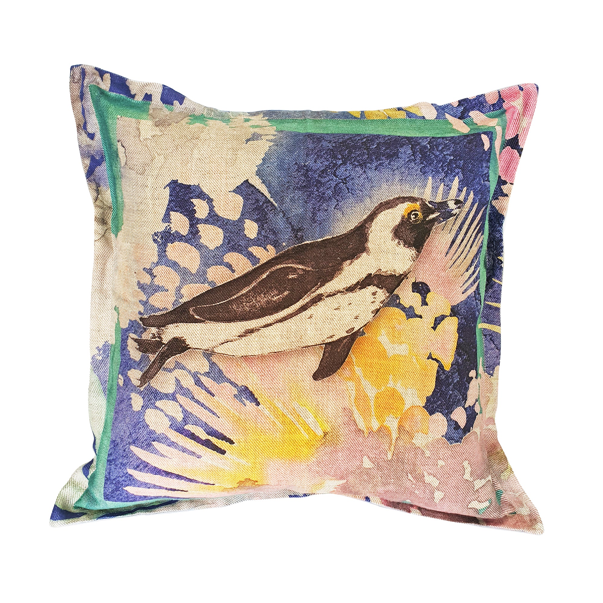 Aqua Penguin Cushion Cover, Standard, Jacquard Weave linen