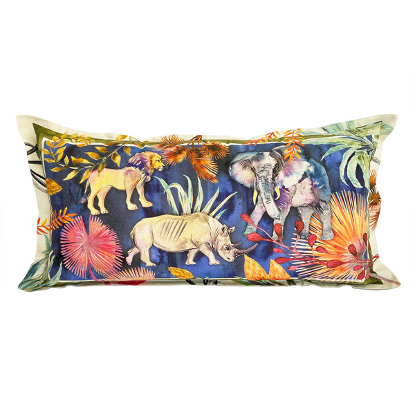 Wildlife with Elephant Cushion Cover, Large, Cotton-linen blend