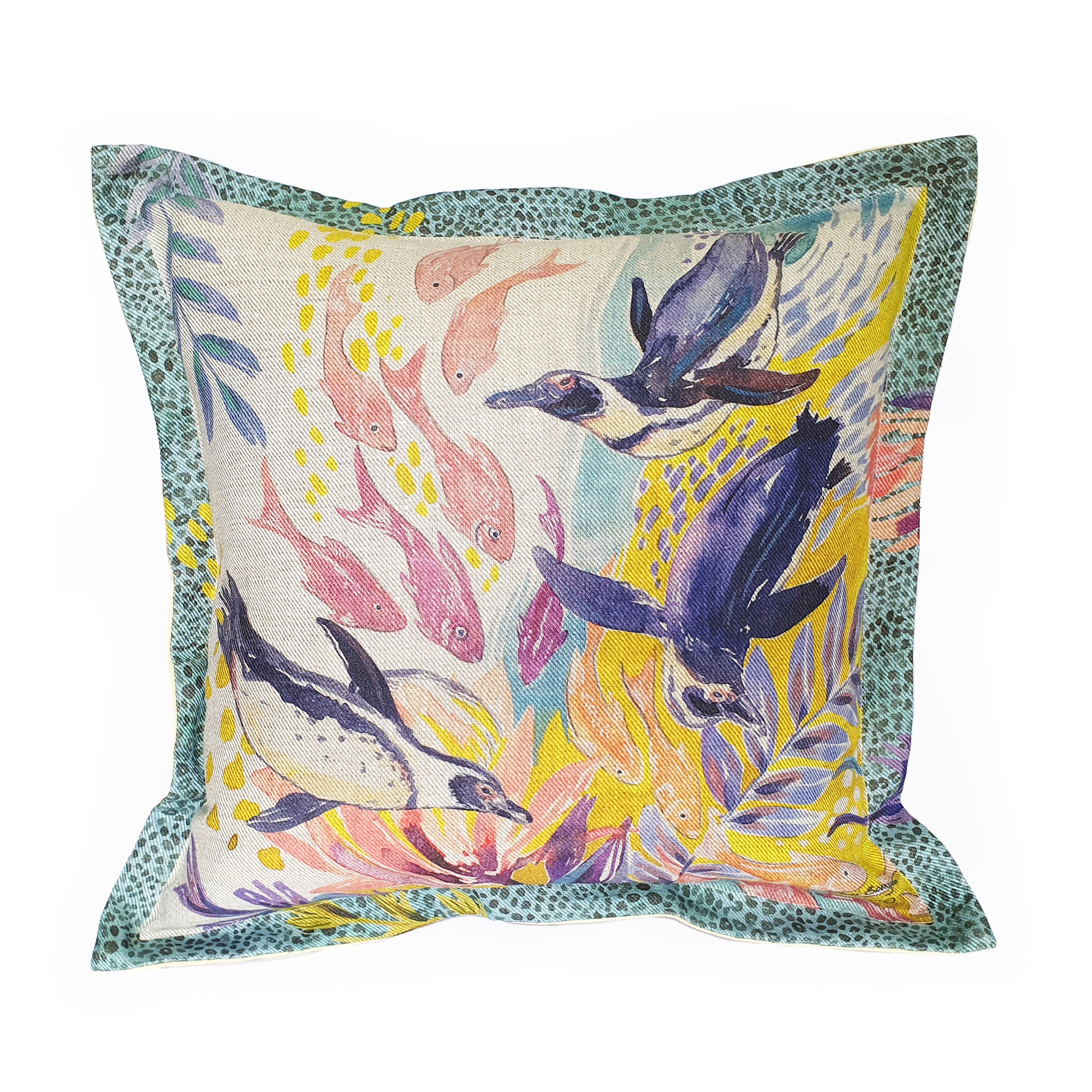 Swimming Penguin Cushion Cover, Standard, Jacquard Weave linen