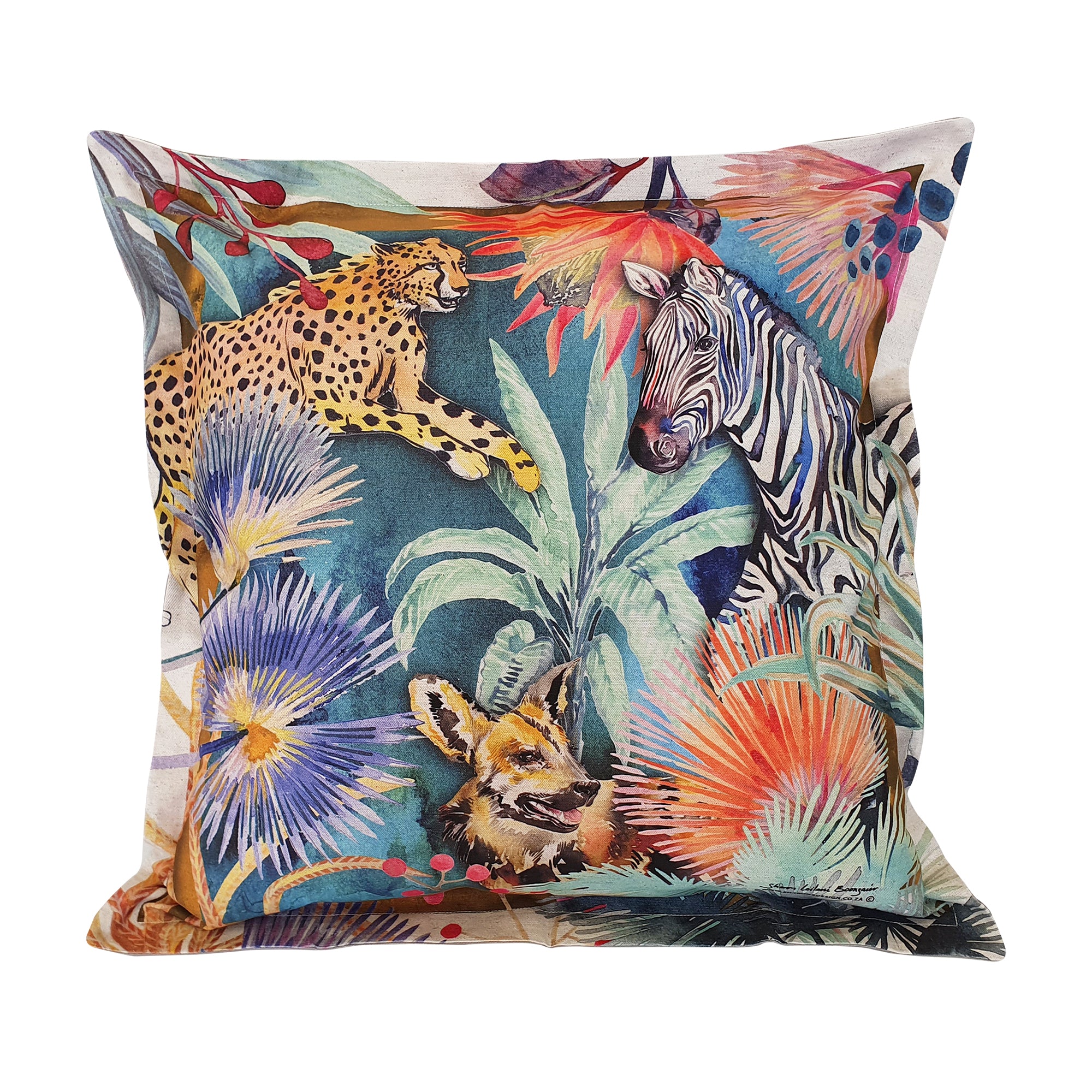 Wildlife with Cheetah Cushion Cover , Standard, Cotton-Linen Blend