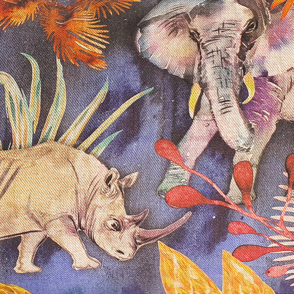 Wildlife with Elephant Cushion Cover, Large, Jacquard Weave linen