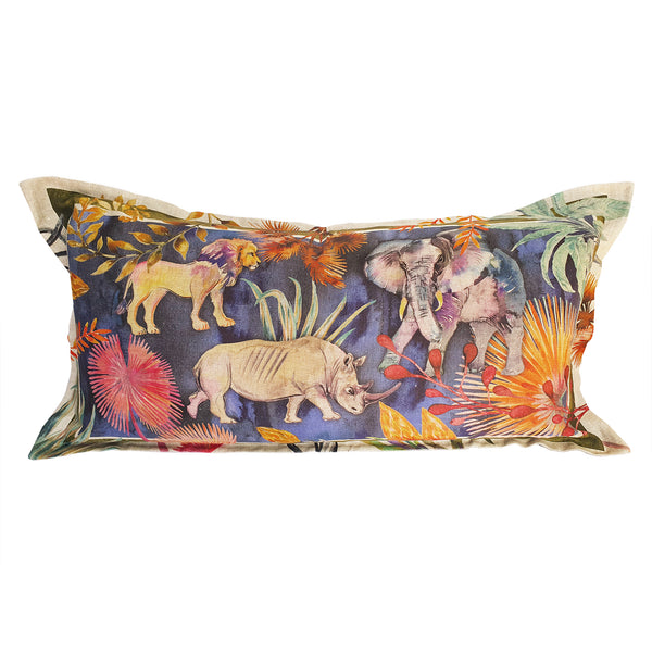 Wildlife with Elephant Cushion Cover, Large, Jacquard Weave linen