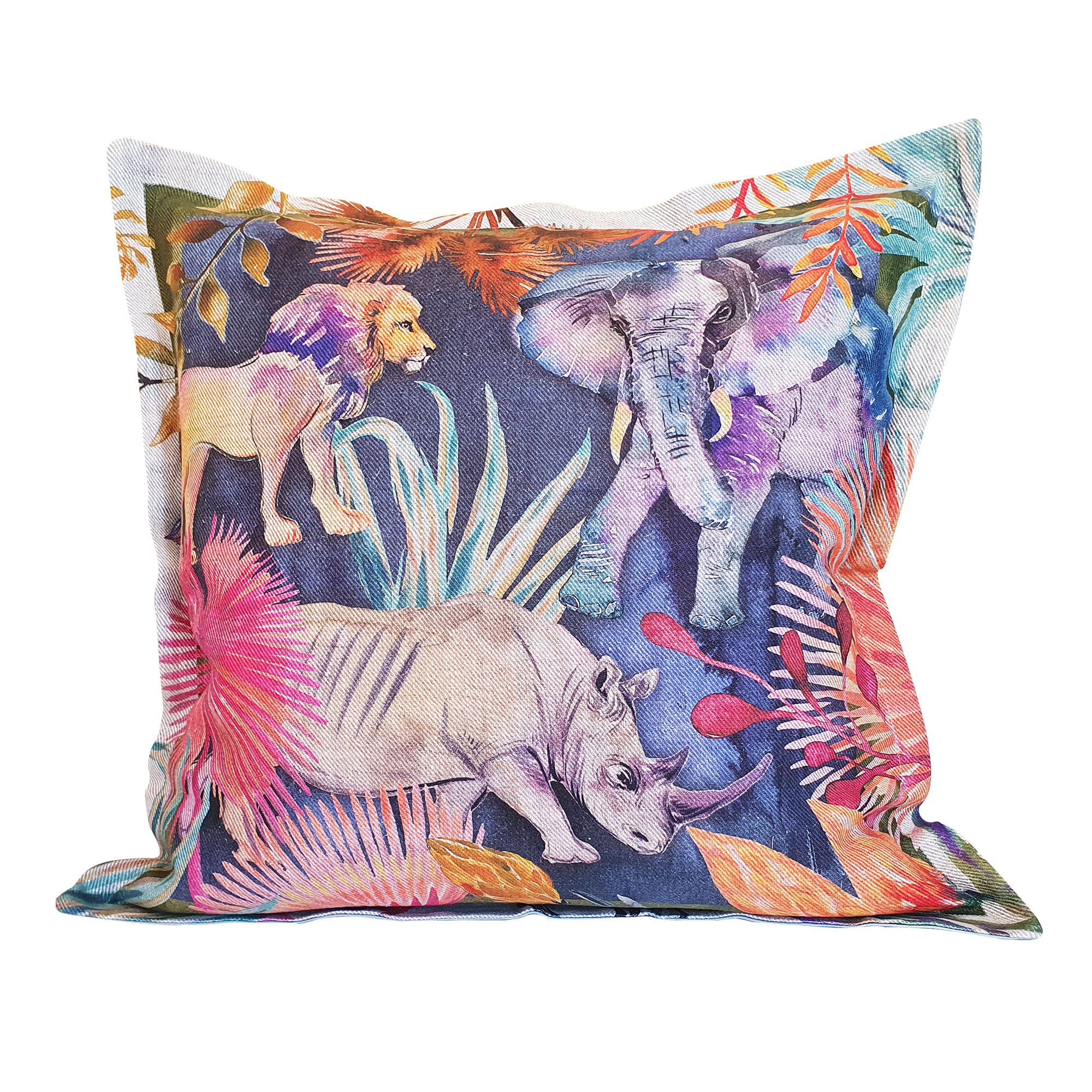 Wildlife with Elephant Cushion Cover, Standard, Belgian Linen