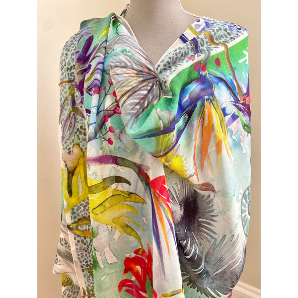 Aqua Botanical Silk-modal Scarf