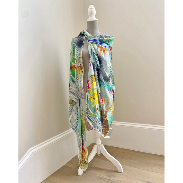 Aqua Botanical Silk-modal Scarf