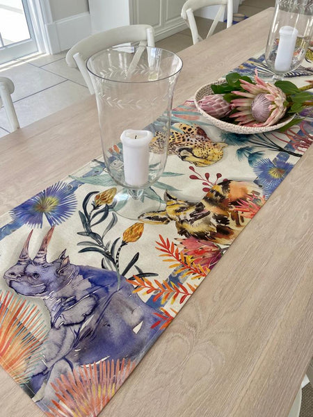 Wildlife Table Runner, Cotton-Linen Blend