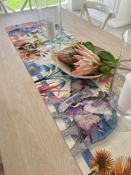 Wildlife Table Runner, Cotton-Linen Blend